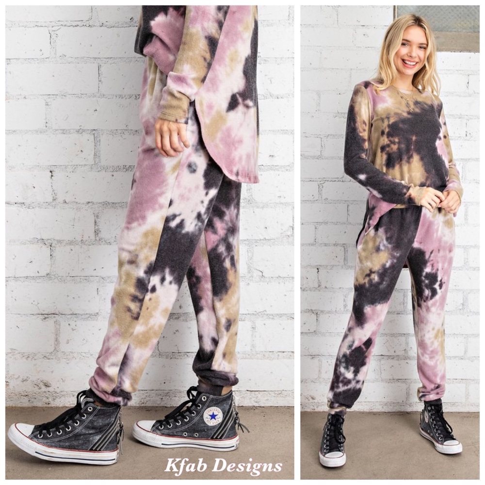 ❤️LAST! RUSTIC TIE DYE FLEECED LOUNGING JOGGERS! - Picture 4 of 7